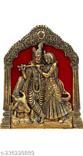 Metal Radha Krishna cow idol set, 17x2x21.5 cm, perfect for home, Temple, Office, and gifting, Indian origin