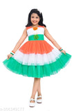 Red and green colorblocked net sleeveless frock for Independence Day, perfect for kids aged 5-9 years. Made in India