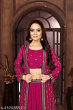 Trendy sequin-embroidered Sharara set with scallop embroidered blouse and dupatta, georgette fabric, India origin