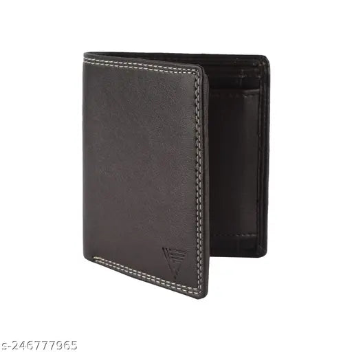 Black PU leather men's wallet by VERMELLO, features 2 compartments for organization