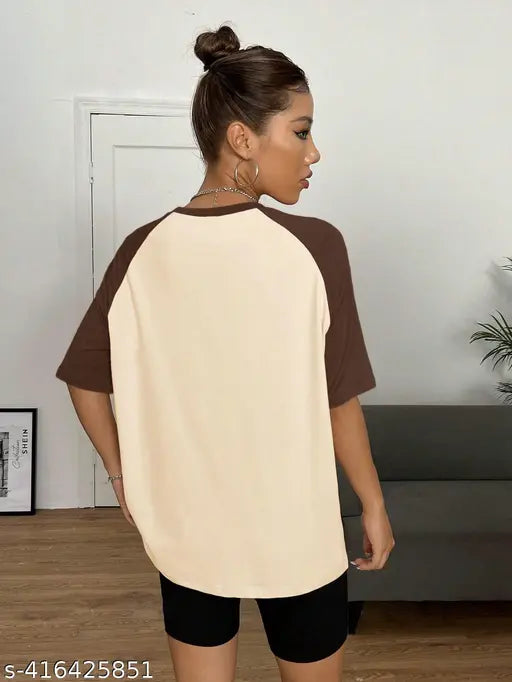 Cotton oversized t-shirt for women, solid color with short sleeves, size chart available, made in India