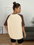 Cotton oversized t-shirt for women, solid color with short sleeves, size chart available, made in India