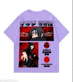 Lavender oversized anime Itachi Uchiha Akatsuki t-shirt, cotton with short sleeves and printed pattern, available in multiple sizes from XS to XXXL