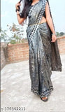 Heavy embroidered Georgette sari, solid net blouse on mannequin, Indian handcrafted sequence embroidery Saree & separate Art Silk blouse