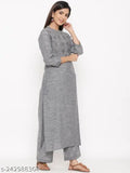 Dark Grey Embroidered Net Kurta Palazzo set, women's cotton ethnic wear, India