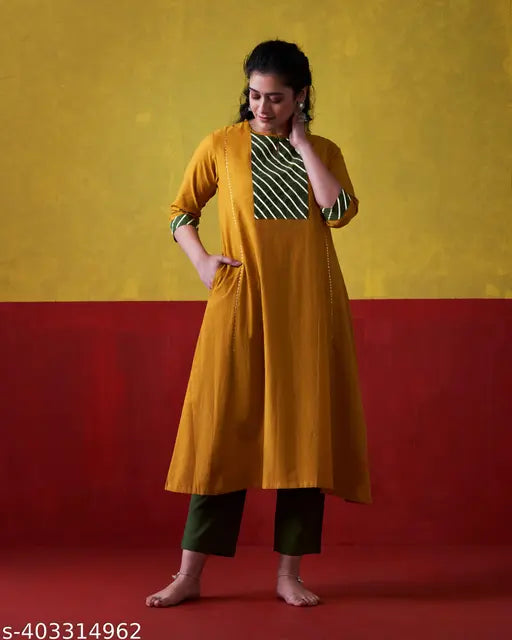 Pure Malai Cotton Red Gota Patti Kurta, traditional Indian three-quarter sleeve garment in solid design, perfect for summer