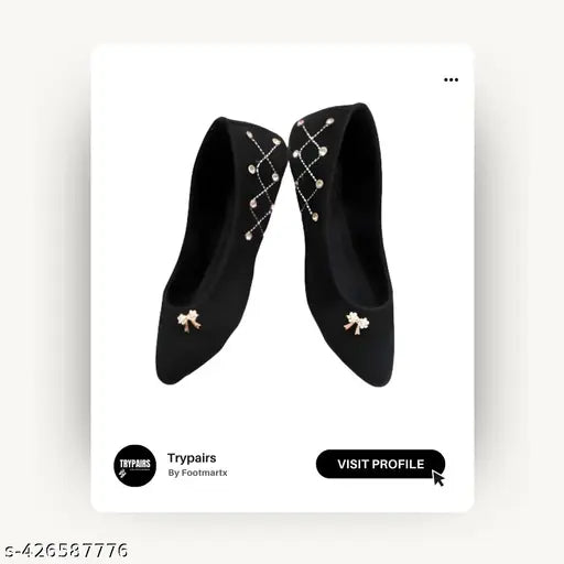 Black velvet ballet flats with embellished rhinestones - stylish and comfortable women's dance shoes from Trypairs on Gillkart