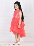 Coral net HI-Low dress for girls party wear, ideal for 1-2, 2-3, or 10-11 years old, made in India