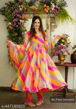Colorblocked Georgette long-sleeved women's gown, multicolour design available in sizes XL to XXL, origin India