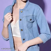 Denim long jacket, trendy Solid style for women, India-made