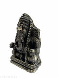 Silver-colored, 9cm small size Ganesh Idol (Karpaga Vinayagar/Ganapati Statue), suitable for car dashboards, office tables, and decorative showpieces. Handcrafted poly resin statue from India