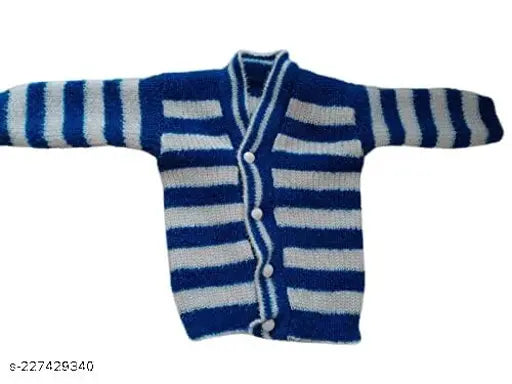 Handmade striped woolen full sleeve sweater set with pant, cap, and booties pair for kids. Premium quality wool, soft and skin-friendly winter baby ensemble. Perfect for newborn gifting, suitable for both girls and boys. Made in India
