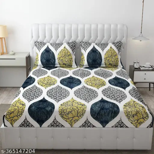 Multicolor flannel, 200 TC fleece, elastic fitted king size bedsheet pack (1). Luxury winter bedding with ethnic motifs and 2 pillow covers