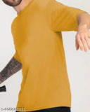 Yellow cotton blend STYLOGUE men's round neck T-shirt, loose fit with printed pattern, short sleeves and oversized design