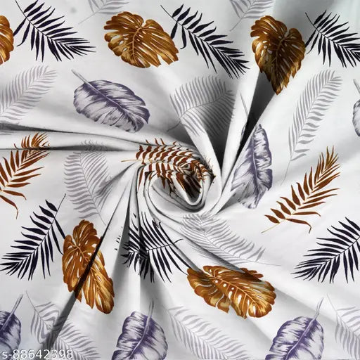 White Grey Wing New Leaf Premium Cotton Fitted Single Bedsheet, perfect for CoatDiwan 4x6 bed (150x225 cm). Ideal for summer and adults