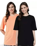 Oversize combo women's cotton t-shirt, solid color with short sleeves, available in multiple sizes from XXS to XXL