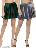 Green-Grey Velvet High-Waisted Skater Mini Skirt Pack of 2 - Versatile velvet skirt for various occasions, perfect with lace tops and coats