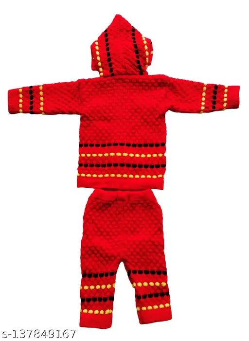 Woolen striped baby sweater set: hooded pyjama & bootie (0-6M, 3-6M, 6-12M), self-designed wool for both boy and girl