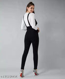 Solid denim SheLooks Comfy Fit Women's Dungaree, adjustable shoulder straps, three-quarter sleeves, high waist