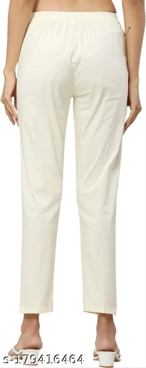 OffWhite solid cotton trouser pant with double pocket, perfect for trendy summer partywear and every season. Made from 100% Indian cotton, comfortable and graceful design