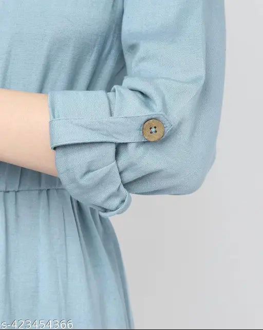 Linen checked Sakura Jumpsuit with roll-up sleeves, elasticated waist, long sleeves. Indian fashion wardrobe essential