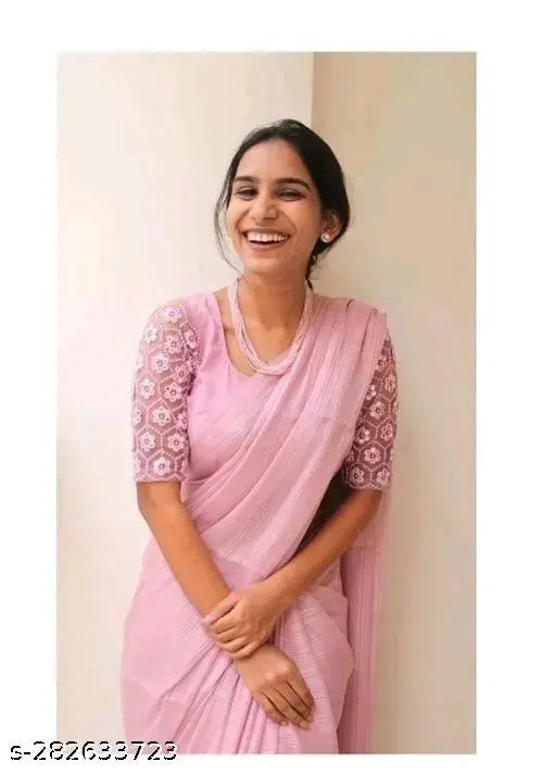 Pink Georgette Saree with Embroidered Blouse - Beautiful Shimmer, India