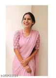 Pink Georgette Saree with Embroidered Blouse - Beautiful Shimmer, India
