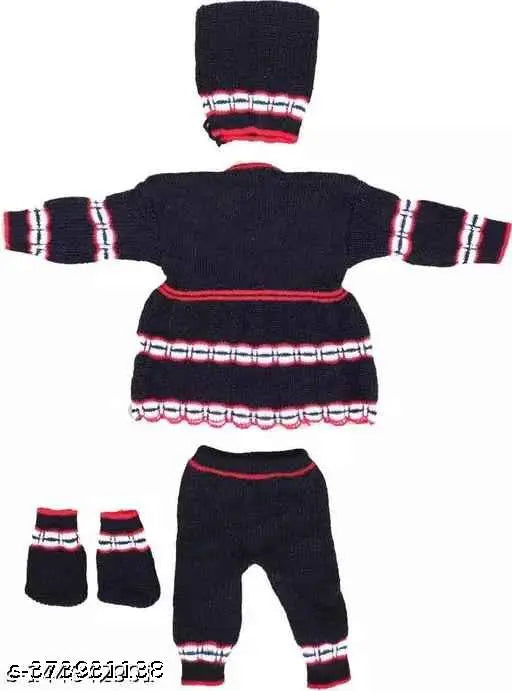 Wool self-design net newborn baby winter special 4pc frock for kid, featuring long sleeves in sizes: 0-3M, 0-6M, 3-6M, 0-2M, 2-4M (India)