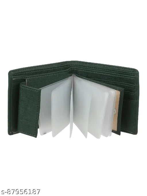 Green PU leather wallet, SAMTROH style with 69 card slots, chain coin pocket for men
