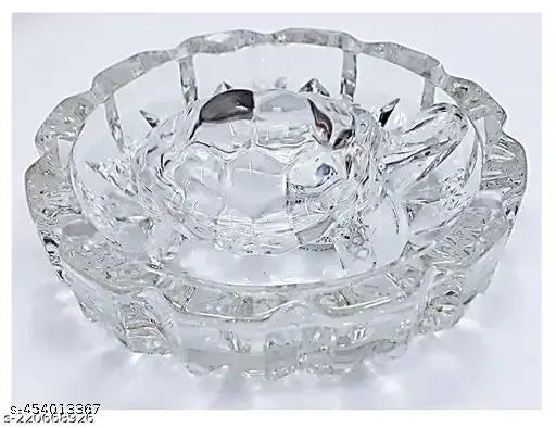 Glass Vastu Feng Shui crystal turtle with plate, 12cm x 12cm x 4cm, Indian handcrafted showpiece