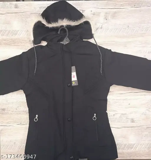 Graceful Women PU Jacket (L: 19in bust, 26in length; XXL: 21in bust, 28in length). Solid waterproof design with zip closure for effortless wear