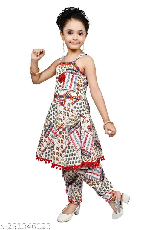 Silk blend printed multi patiala suit for girls by Hariyal Creation, festive Indian ethnic wear for 2-3 years