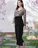 Fancy winter Lycra jumpsuit with printed net pattern, long sleeves. Women's size XS-XXXL, India origin