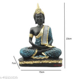 Blue polyresin sitting Buddha idol statue, intricately designed with spiritual significance for home decor