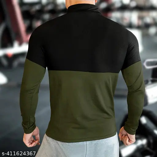 Colorblocked polyester dryfit athletic wear full sleeve t-shirt, ideal for active and casual wear, with typography print on sleeves