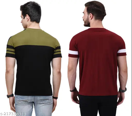 MultiColor cotton round neck T-shirt for men, colorblocked pattern
