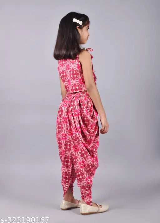Misbis girls rayon printed top and dhoti pants set, A-line style, sleeveless, perfect for parties & ceremonies, Indian-inspired fashion
