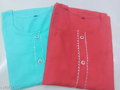 Sky Blue Solid Straight Rayon Kurta with Gota Work, Viscose Fabric, Size S-XXL. India-made fashion for women