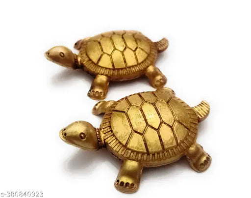 Tortoise brass Feng Shui showpieces, 2 x 60gm packs, Indian-made, 7cmx1.5cmx7cm size