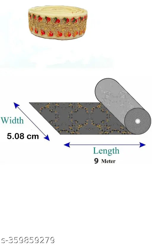 Gold & multicolor embroidered heavy zari work lace for saree, kurti, dresses - 9mtr, 2 inch width