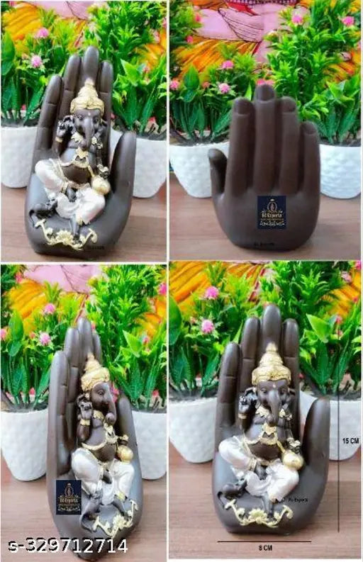 Hand-carved poly resin Ganesh idol decorative showpiece, Feng Shui or Vastu figurine - 11x10x15cm religious idol for home or office decor