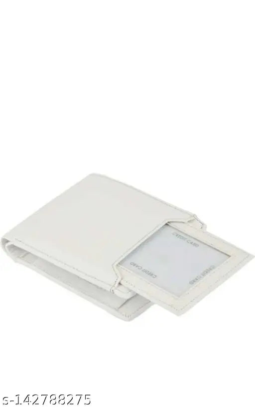 White faux leather wallet for men and boys, robust design with 2 compartments, soft polyester lining, ideal for everyday use