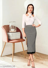 Casual modern women's western printed net skirts (polyester), sizes 26, 28, 30, 32, 34, 36 (India-made)