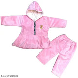 Wool winter wear girls frock suit, solid pattern, long sleeves for infants (0-12 months), made in India
