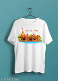 White half-sleeve men's polo t-shirt, Jai Sri Ram design, Ram Mandir printed for Ram Mandir Udghatan 2024 event in Ayodhya. Made of polycotton, regular fit, short sleeves. Available sizes: S, M, L, XL, XXL