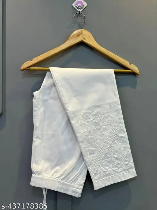 Indian embroidered net Lycra pant, latest Chikan women's machine-embroidered wear in M/L/XL
