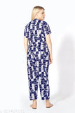 Printed polyester night suit set - women's sleepwear combo (T-Shirt, Shorts, Pyjamas) in vibrant design, country of origin: India