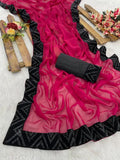 Indian free size Georgette #1000 velvet saree with matching running blouse, solid pattern