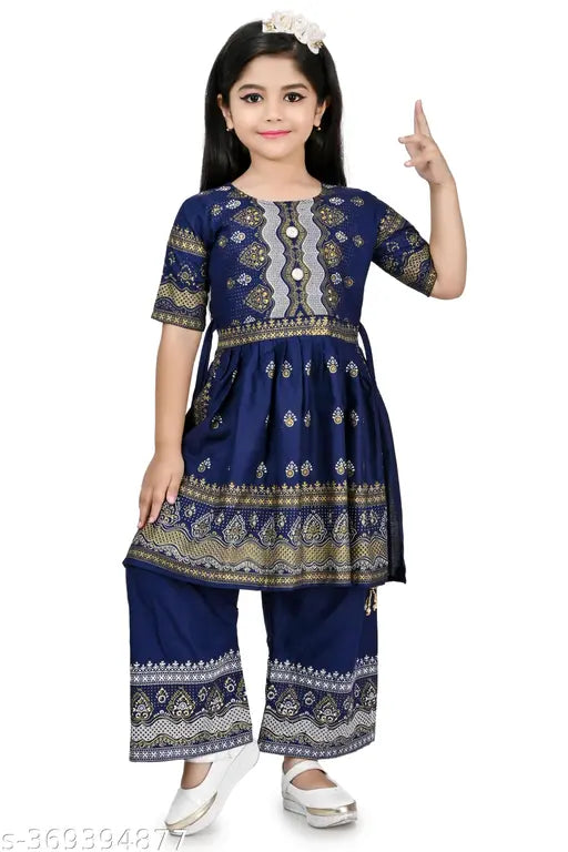 Rayon Palazzo sets with printed top and short sleeves, Musklyn Fashion for ethnic Indian wear in various sizes for girls aged 3-13
