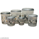 Grey UMA KHODAL airtight plastic kitchen dabba set with varying capacities: 12, 8, 6, 3, 2, and 1 kg. Perfect for organized kitchen storage